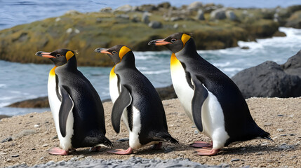 Fototapeta premium The macaroni penguin (Eudyptes chrysolophus) , One of six species of crested penguin