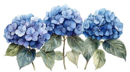 dusty blue hydrangea bouquet clipart watercolor illustration detailed illustration