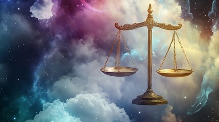 Conceptual image of arbitration represented by scales balanced between two opposing elements