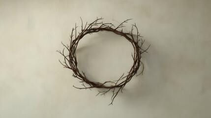 Wreath made of bare twigs hanging on wall, illustration art