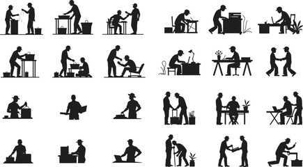Obraz premium Work Activity Silhouette Set Collection Vector Illustration 