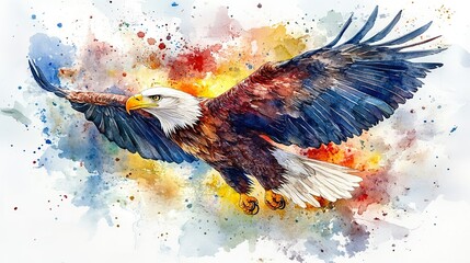 eagle with usa flag clipart watercolor illustration artistic illustration detailed illustration