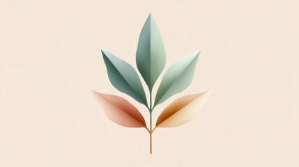 Stylized illustration of five leaves in muted teal and orange tones on a beige background.