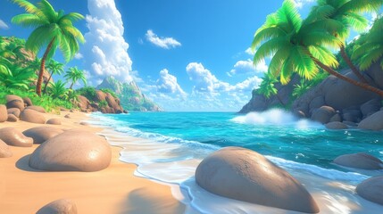 Obraz premium Beautiful tropical beach landscape with palm trees and clear blue water