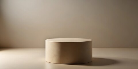 Simple cylinder podestum on neutral surface, geometric shape, neutral tone,  geometric shape