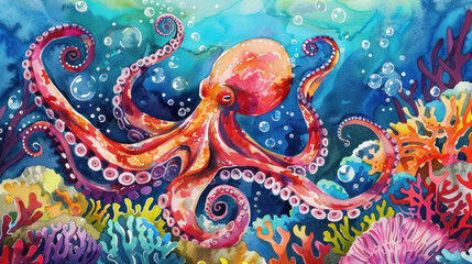 watercolor painting of octopus