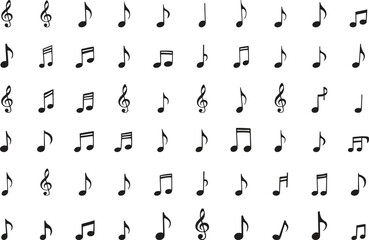 Set of black and white silhouette design musical notes and symbols icon, logo vector illustration with white background