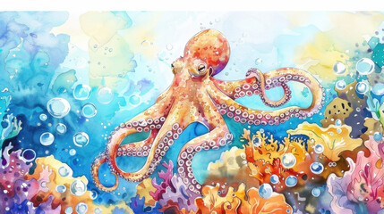 Naklejka premium watercolor painting of octopus