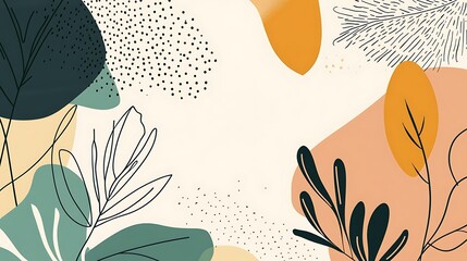 Abstract art featuring stylized plants and organic shapes in muted earth tones.  Perfect for backgrounds