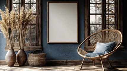 Rustic Room with Empty Frame, Autumn View