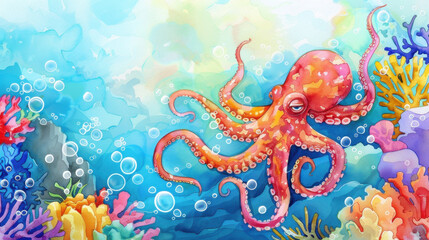 watercolor painting of octopus