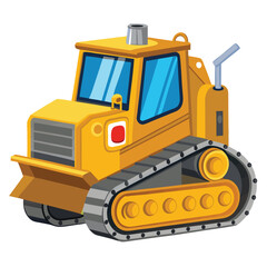 A cartoon illustration of a yellow bulldozer with treads a powerful machine for construction and demolition work