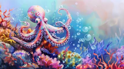 Obraz premium watercolor painting of octopus