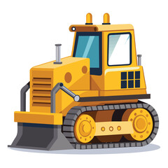 A cartoon illustration of a yellow bulldozer construction vehicle with a gray track and blade