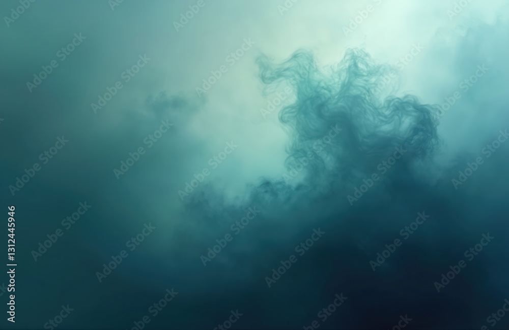 Aufkleber Smoky abstract sky background with blue and green gradient. Foggy texture resembles clouds. Dreamy mystical mood. Artistic illustration with soft light and subtile vintage impressionistic style.