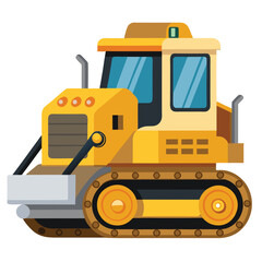 A Detailed Illustration of a Yellow Bulldozer with Tracks and a Large Blade