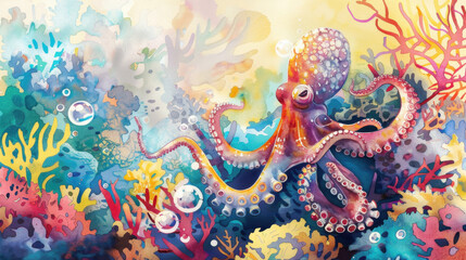 Fototapeta premium watercolor painting of octopus