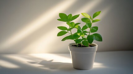 Small potted plant bathed in sunlight
