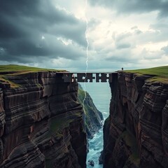 A bridge between two mountains made of puzzle pieces.

