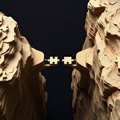 A bridge between two mountains made of puzzle pieces.







