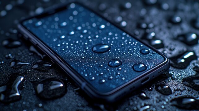 Smartphone covered in water droplets (1)