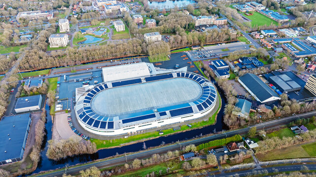 Aerial from Thialf ice stadion in Heerenveen the Netherlands