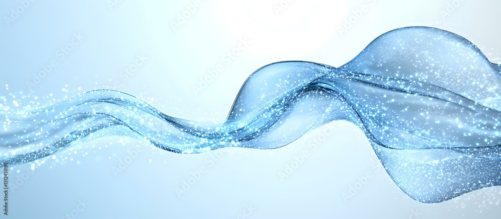 Poster flowing abstract blue wave with transparent water splash effect and dynamic motion against light bac