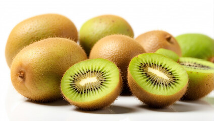 Fototapeta premium A Ripe Kiwi Fruit Isolated on White, Showcasing Its Vibrant Color and Flavor