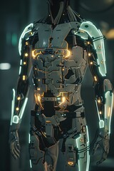 Customization of cybernetic implants futuristic tech lab digital art sci-fi close-up view