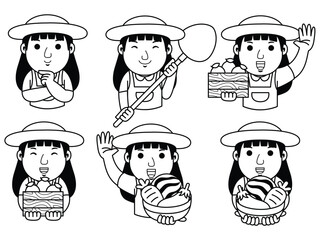 Obraz premium man farmer cartoon character line art