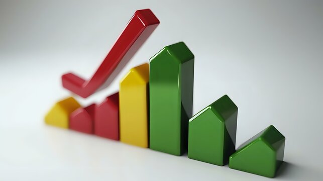 Colorful bar graph showing business growth trend with red, yellow and green bars on white background, representing financial or economic data analysis.