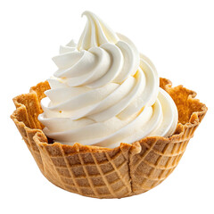 frozen yogurt with creamy white swirl served in crispy waffle bowl isolated on transparent background