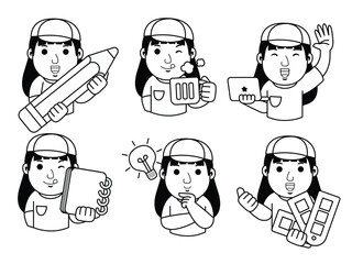 Fototapeta premium woman graphic designer cartoon character line art