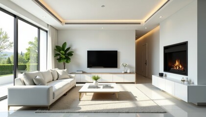 Fototapeta premium Bright white living space, luxury finishes High-end interior design , aesthetic, spacious