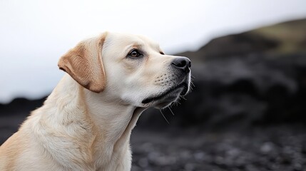 Obraz premium Pale Yellow Labrador Retriever Dog Portrait Outdoors