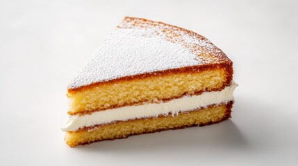 Two-Layered Vanilla Cake Slice with Powdered Sugar, Close-up Photography, Food Photography, Dessert Cake, Pastry