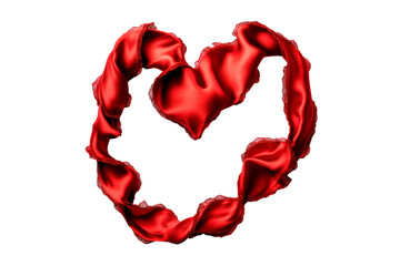 Red silk ribbon in the shape of a heart isolated on transparent background
