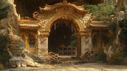 Abandoned Ancient Structure Surrounded by Overgrown Nature and Ruins