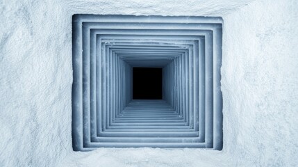 Fototapeta premium Nested Rectangles Abstract Tunnel Composition, Blue Tone, Depth Illusion, Architecture, Design , ventilation, duct
