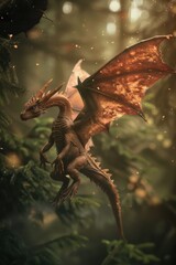 Obraz premium Majestic dragon soaring over enchanted forest fantasy art magical realm