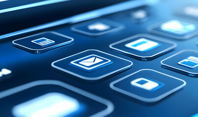 Obraz premium Close-Up View of Digital Communication Icons on a Sleek Screen