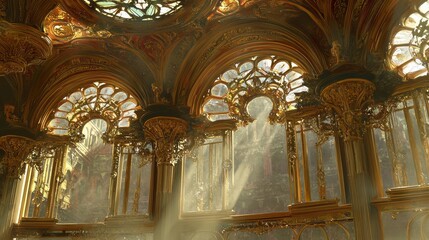 Fototapeta premium Majestic Interior of an Ornate Palace with Light Beams and Details