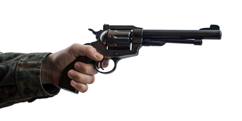 hand holding gun revolver isolated on white background PNG.AI GENERATED