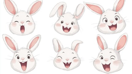 Fototapeta premium Cute cartoon bunny faces with various expressions for easter celebrations or children's designs