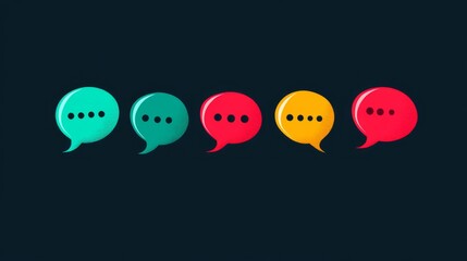 Naklejka premium Colorful communication concept with vibrant speech bubbles on dark background for modern design and media