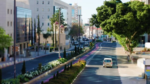 Traffic on a sunny day along the main street of Haifa. Haifa. Israel.