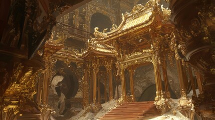 Intricate Golden Architecture in an Ancient Temple Setting