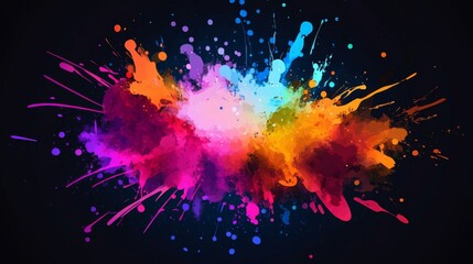 Vibrant explosion of colorful paint splashing on dark background for creative art and design