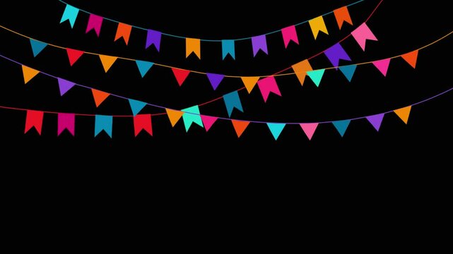 Festive colorful flags decorations for holi, flutter in the wind. Flat loop animation without background.