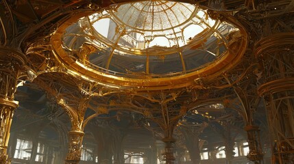 Stunning Architectural Design with Golden Finish and Skylight